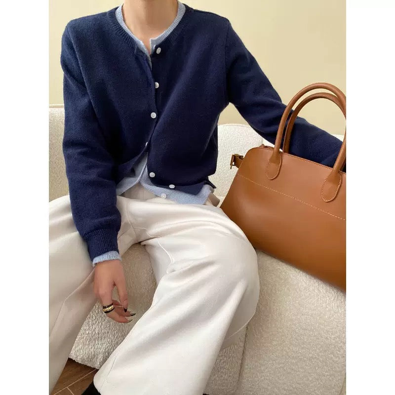 Two-tone Layered Look Knitted Cardigan
