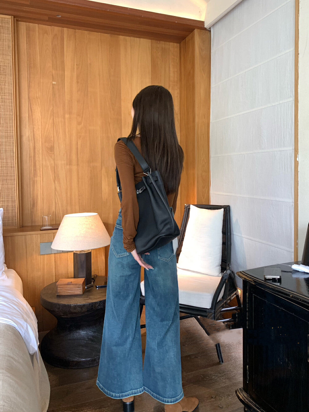 Double Button High-Waisted Wide-Leg Jeans