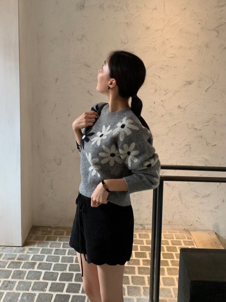 Two-Tone Floral Knit Sweater