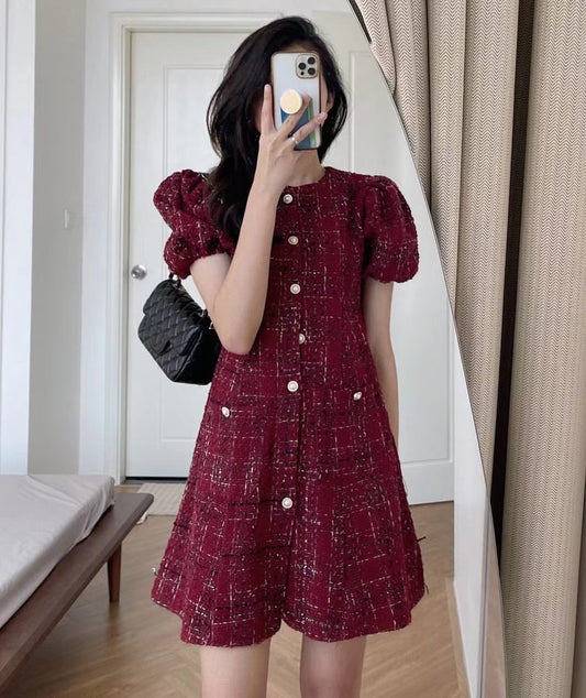 Puff Sleeve Red Dress