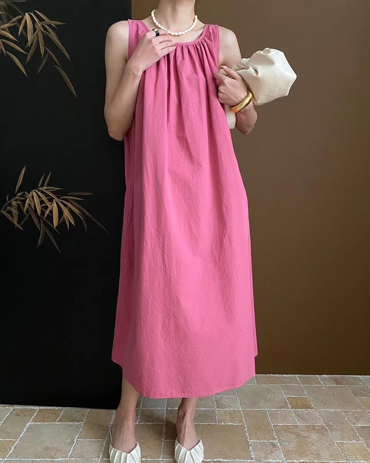 French-style peach pink dress