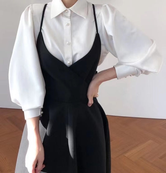 法式黑白裙套裝