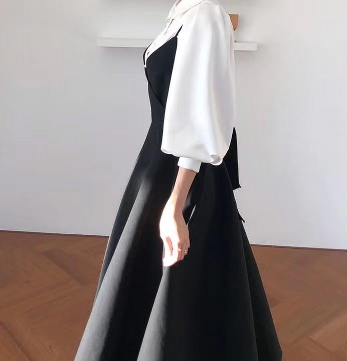 French-style black and white dress set