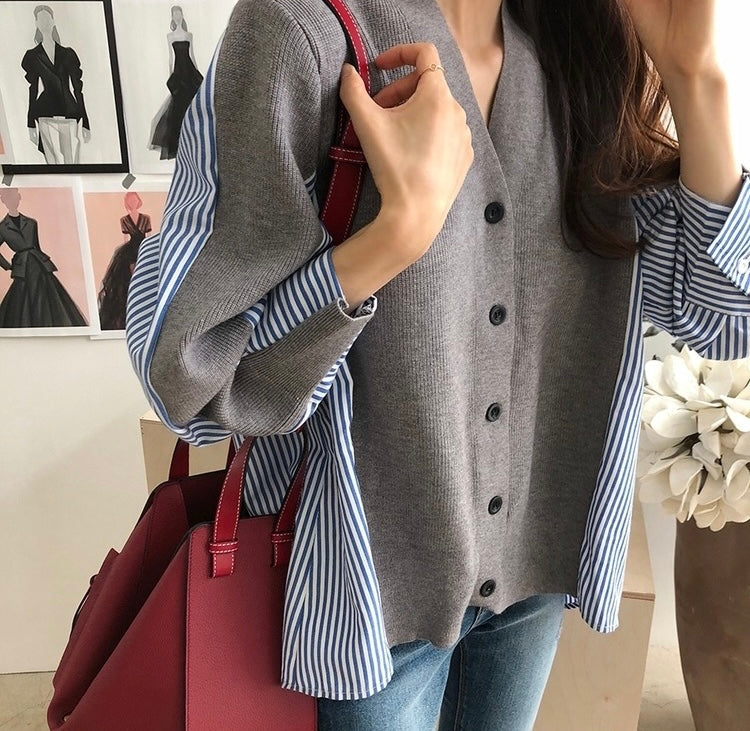Striped Patchwork Knit Cardigan