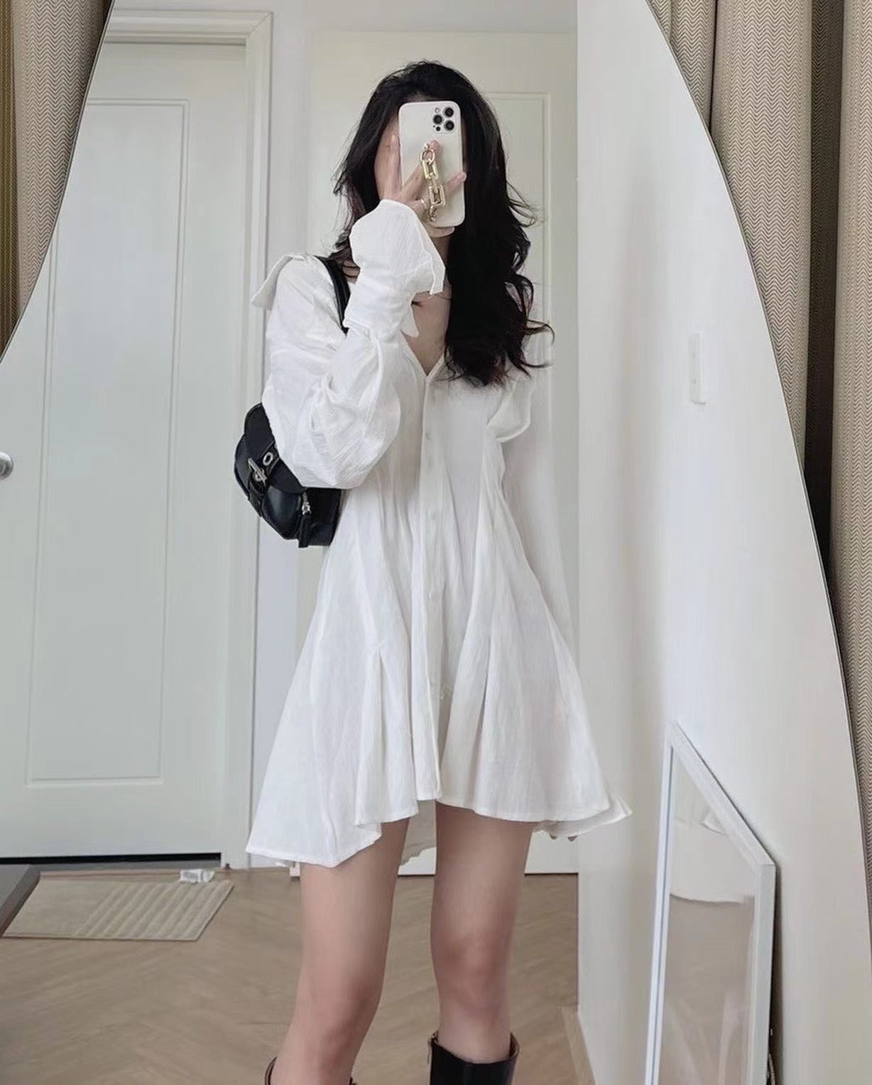 Bell Sleeve Waist-Tie Dress