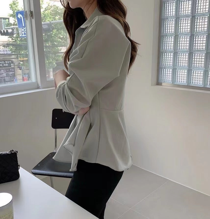 Asymmetrical Button Ruffle Blouse