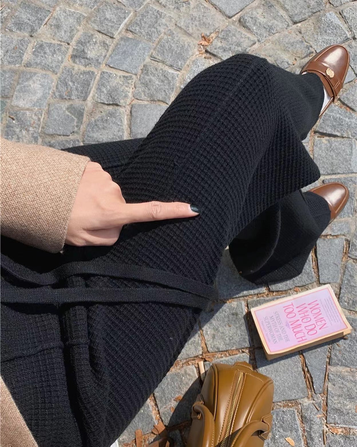 華夫格直筒休閒褲