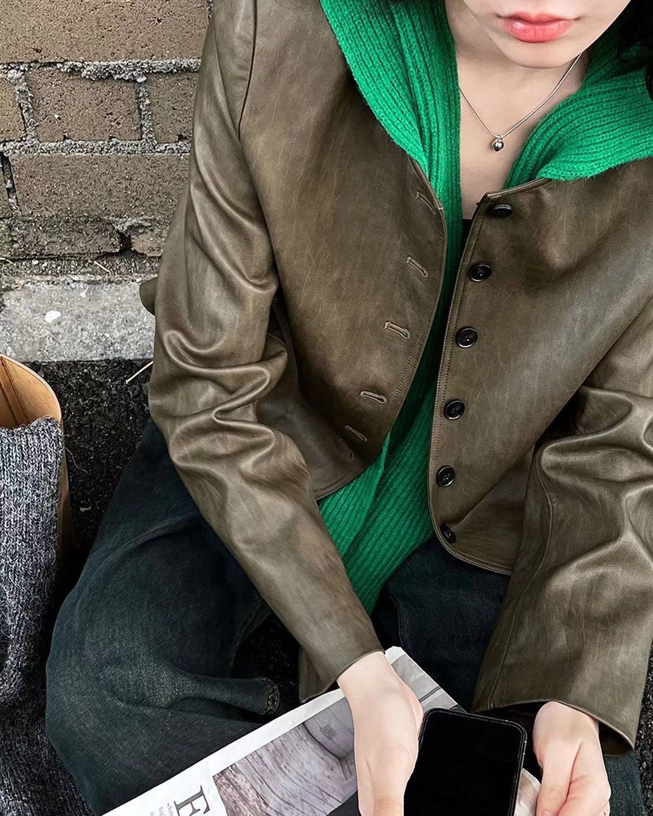 Vintage Brown-Green Leather Jacket