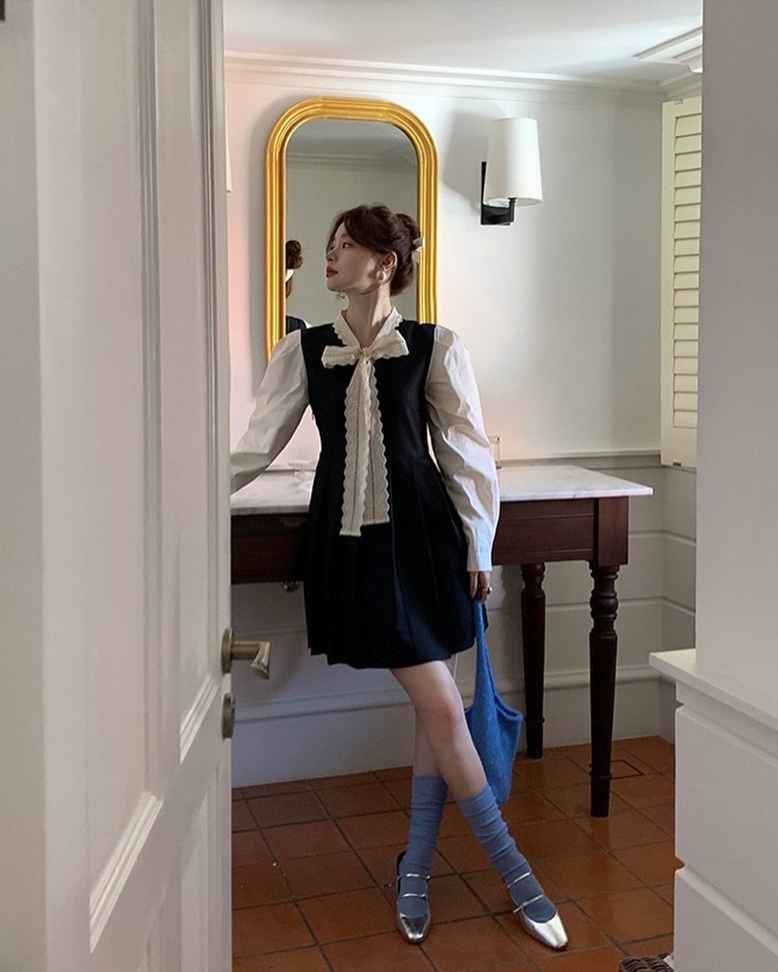 Pleated Dress with Bow