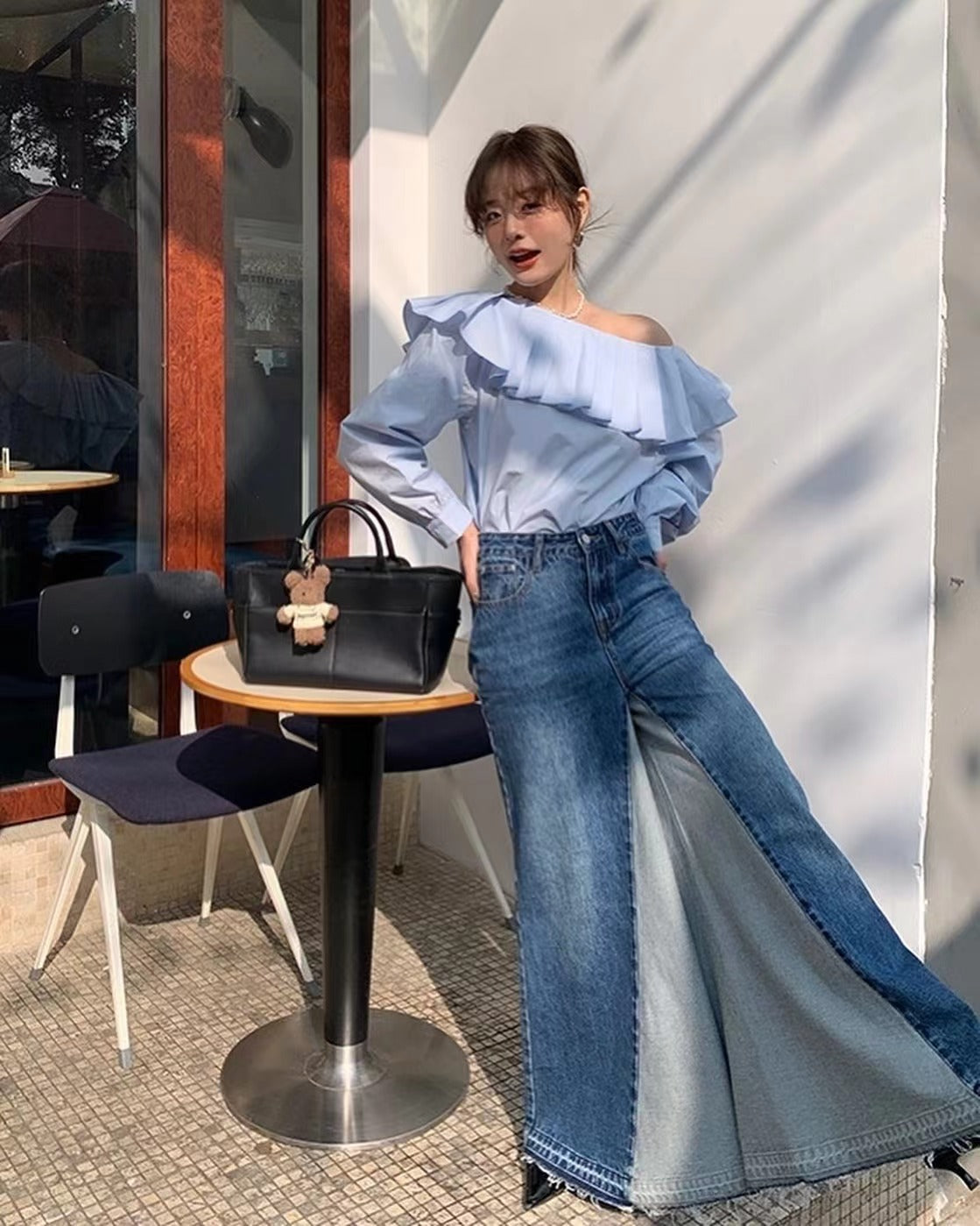 Pleated Asymmetric Shoulder Top