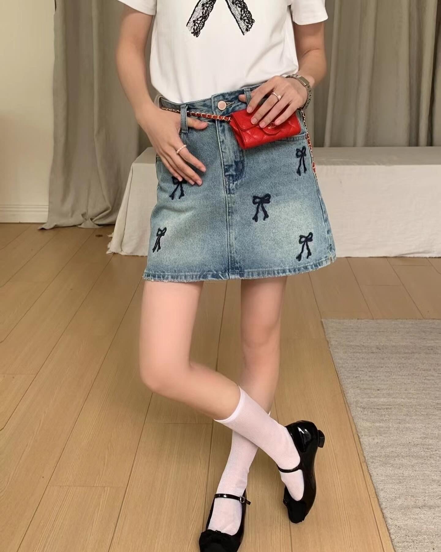 Bow Tie Denim Skirt
