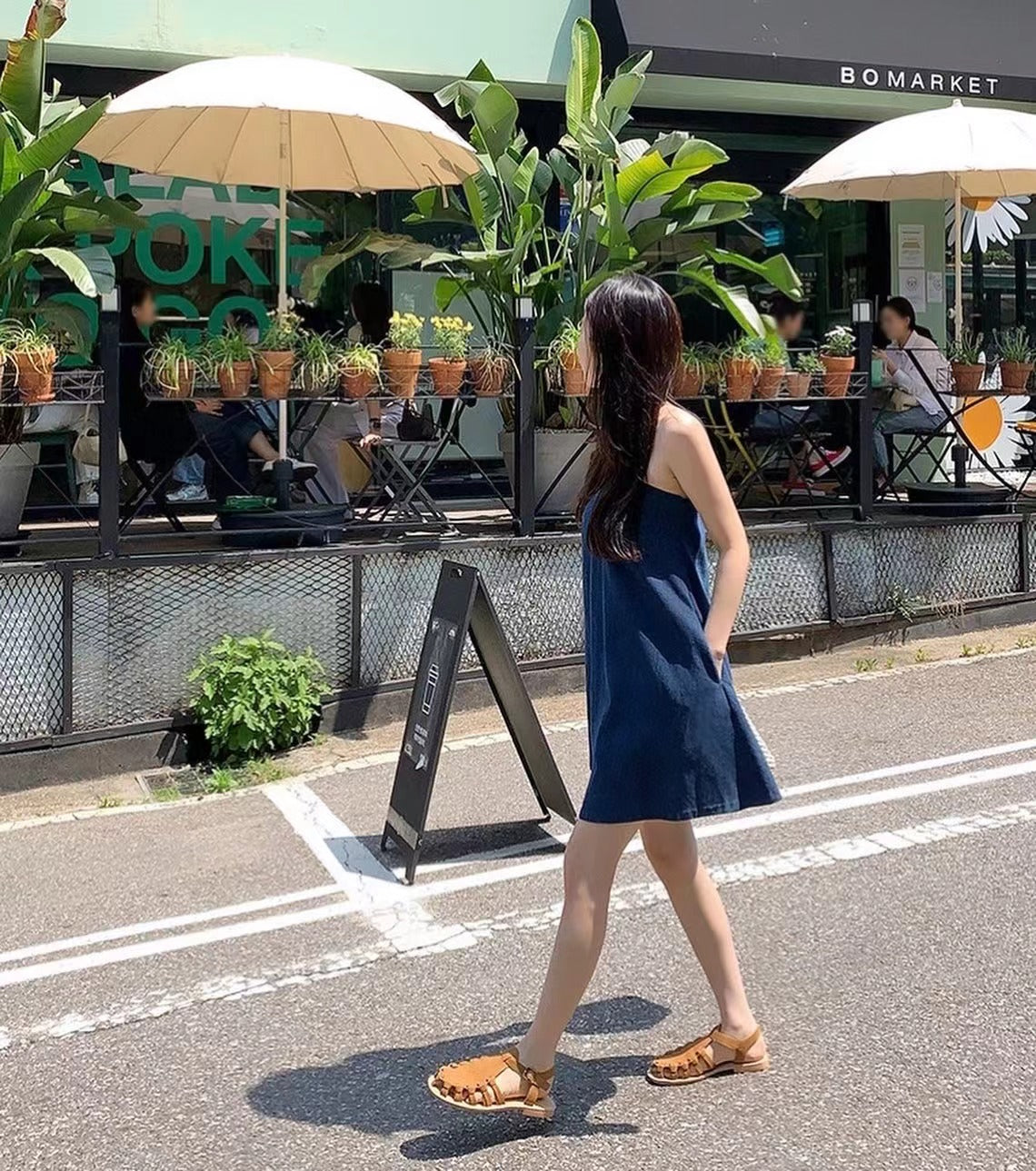 ネックホルターデニムワンピース