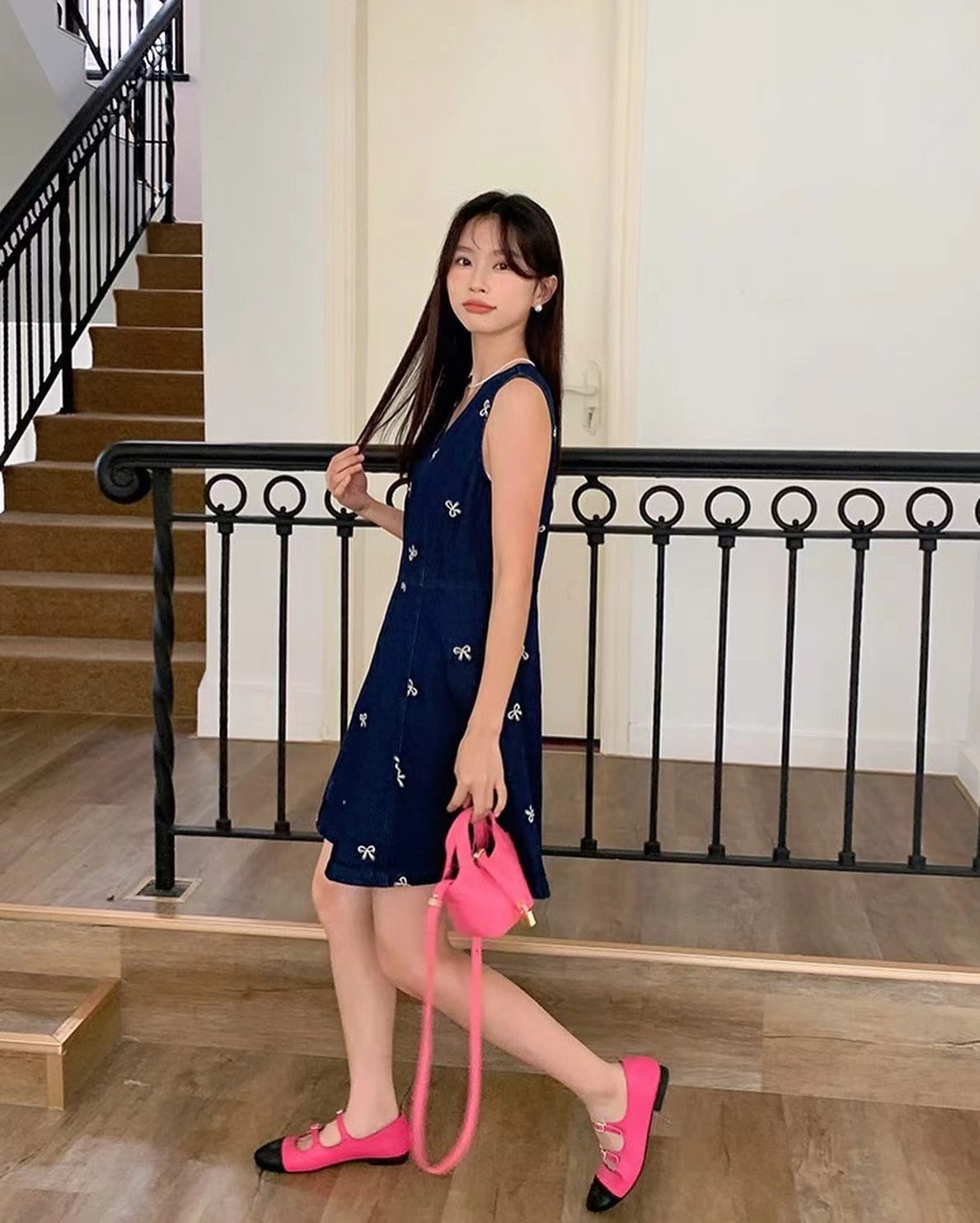 蝴蝶結牛仔連身裙