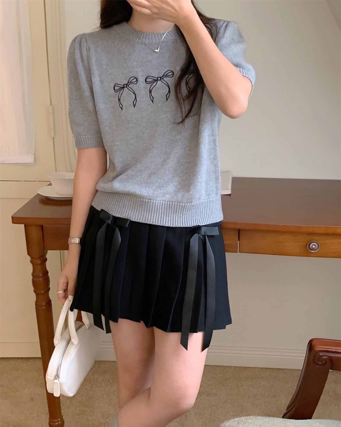 Bow-Knot Knit Top + Bow-Knot Pleated Skirt