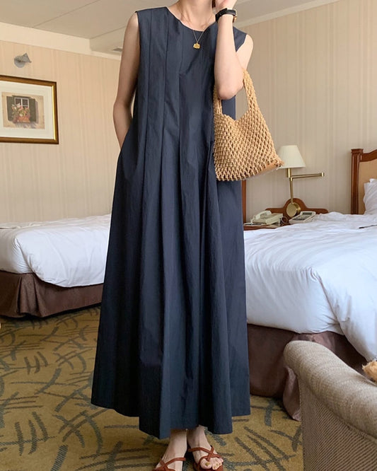 壓褶背心連身裙