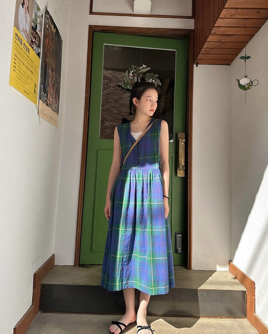 格仔背心連身裙