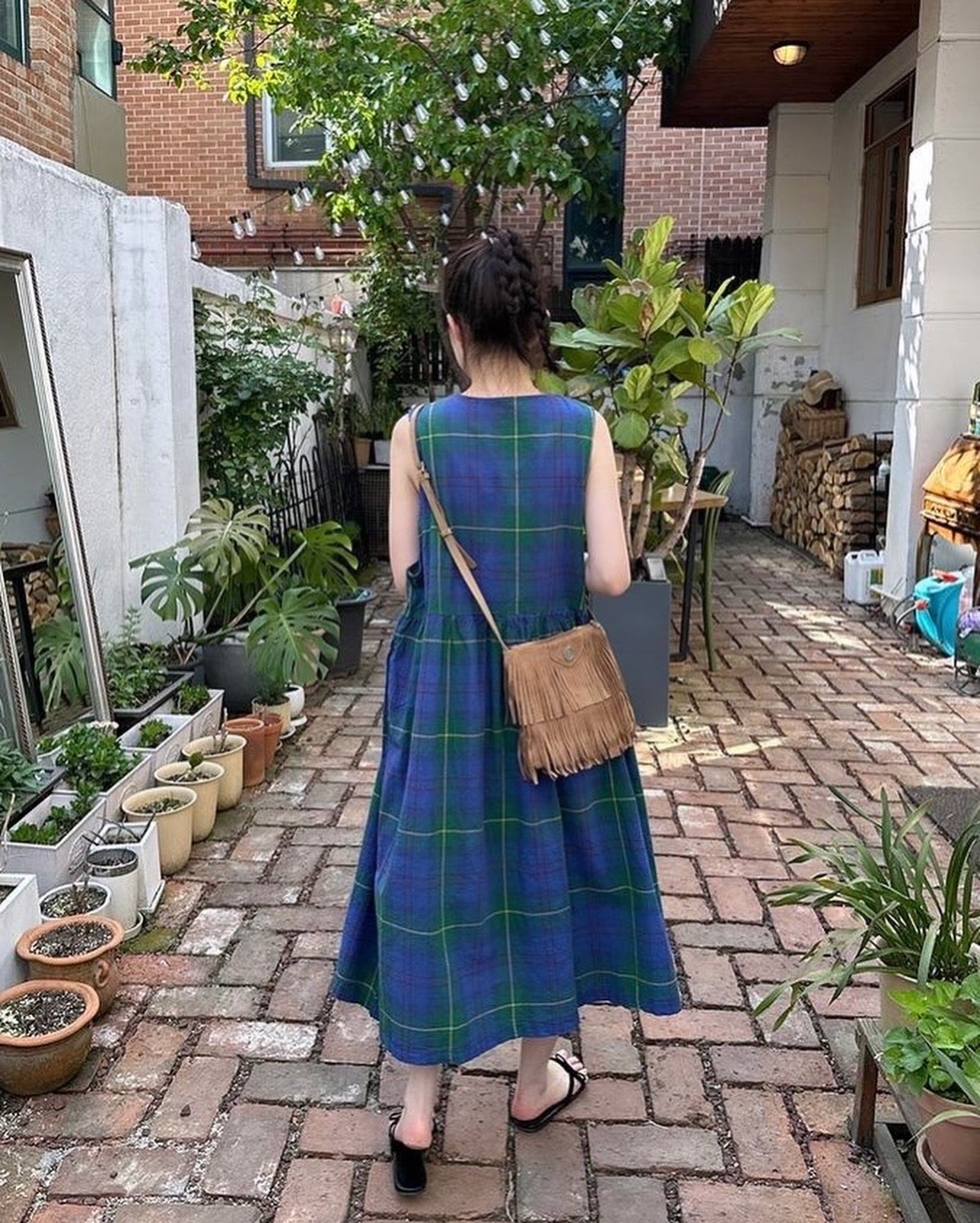 格仔背心連身裙