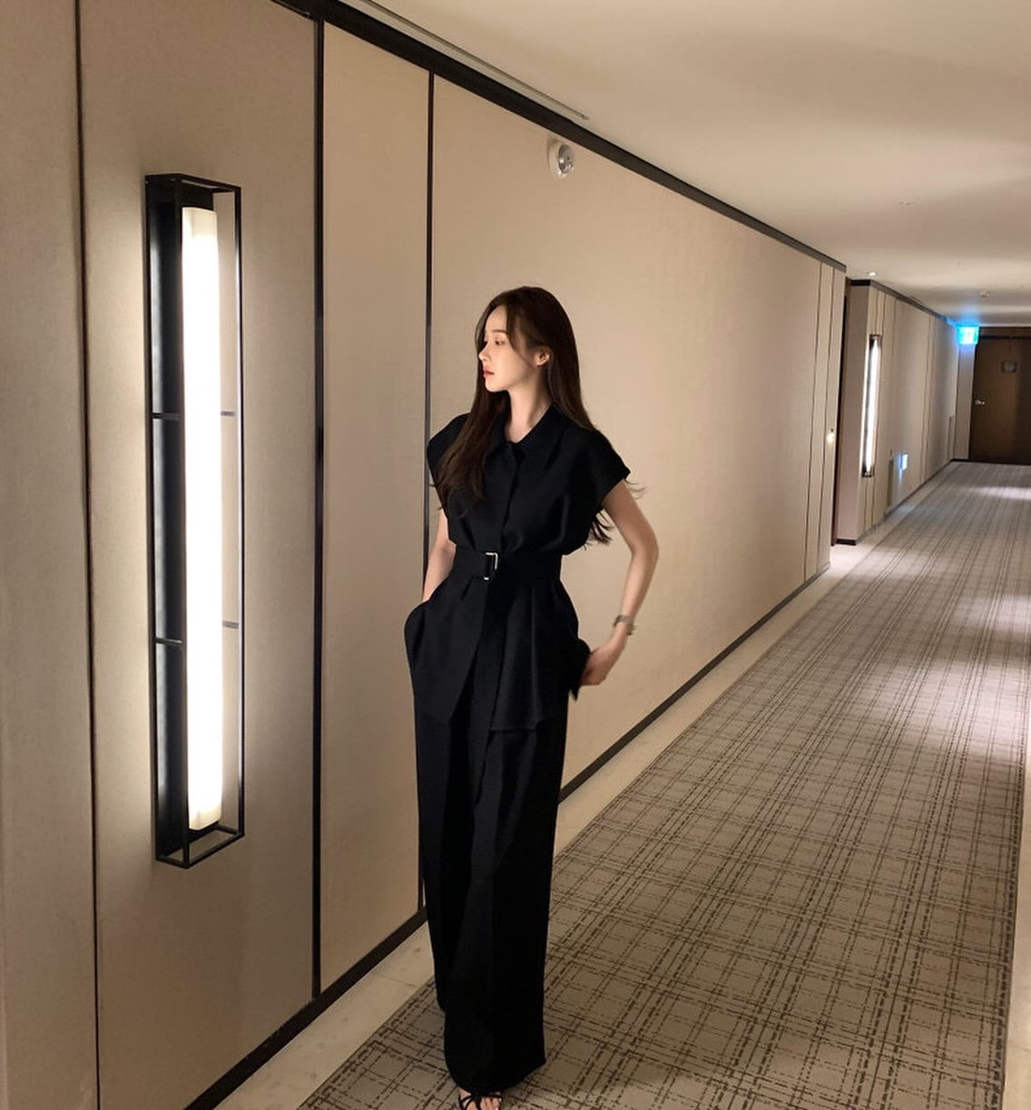 翻領背心綁帶高腰褲set裝