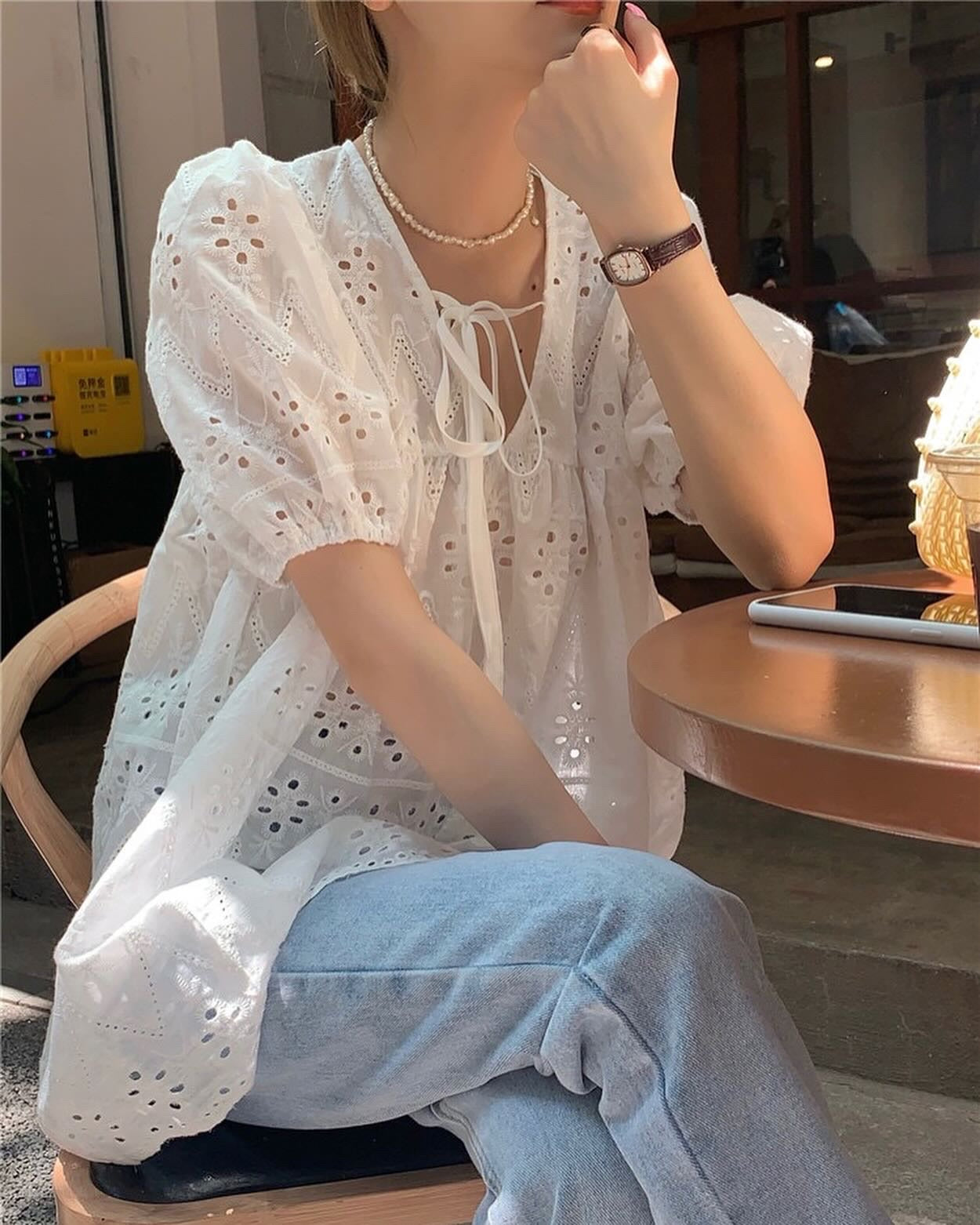 French Cut-out Babydoll Top