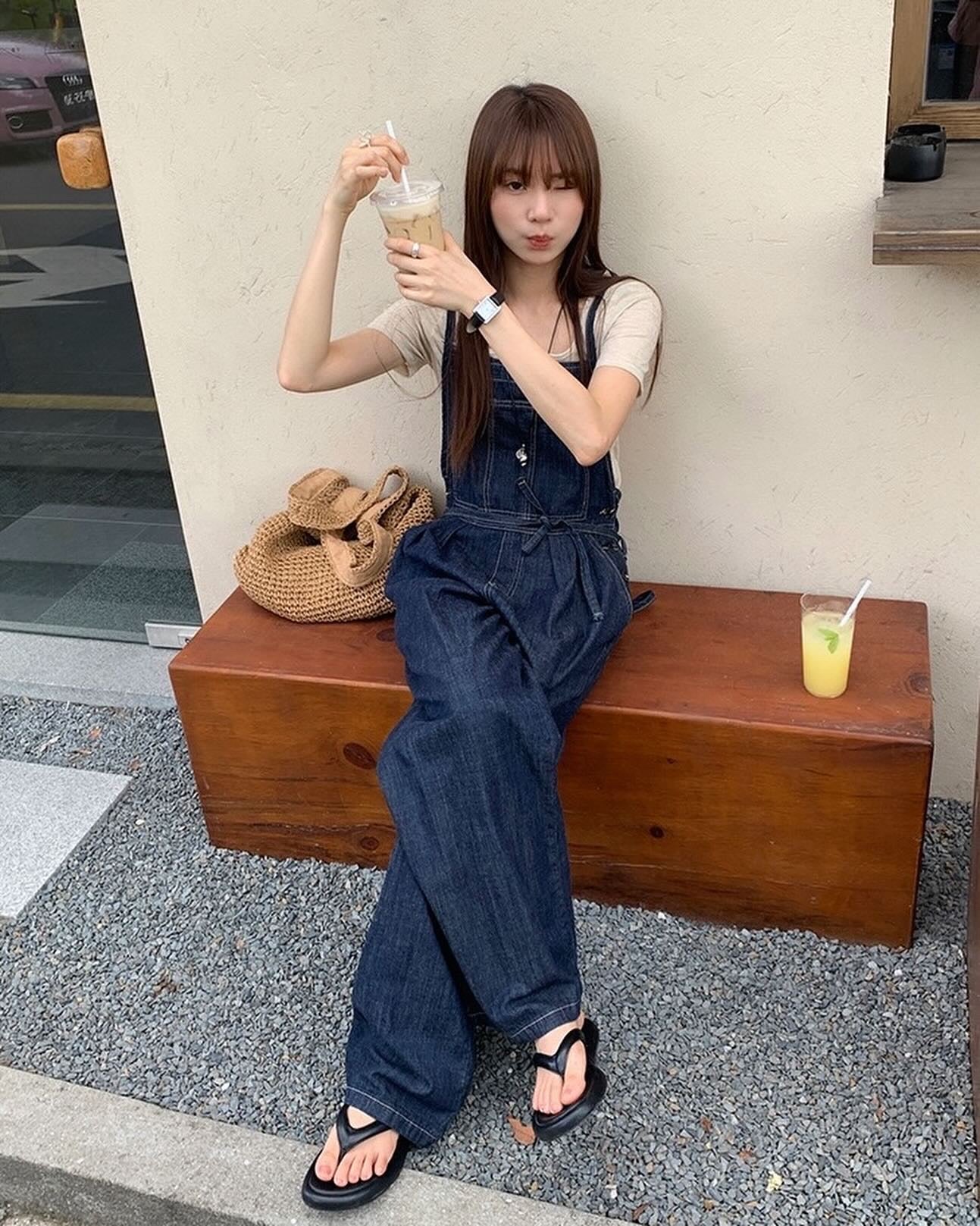 薄款闊腳吊帶褲