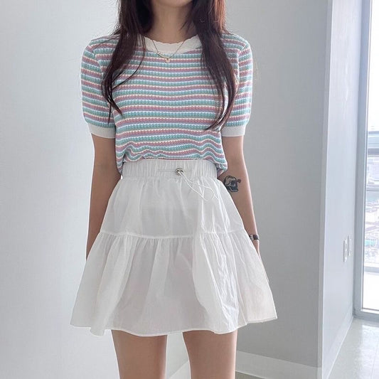 フリル襟ストライプトップス