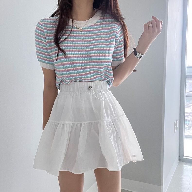 Striped Top with Lace Collar