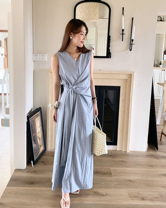 V領綁帶背心連身裙