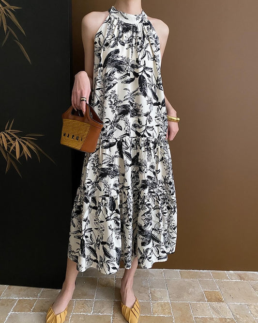 Halter Neck Ink Painting Dress