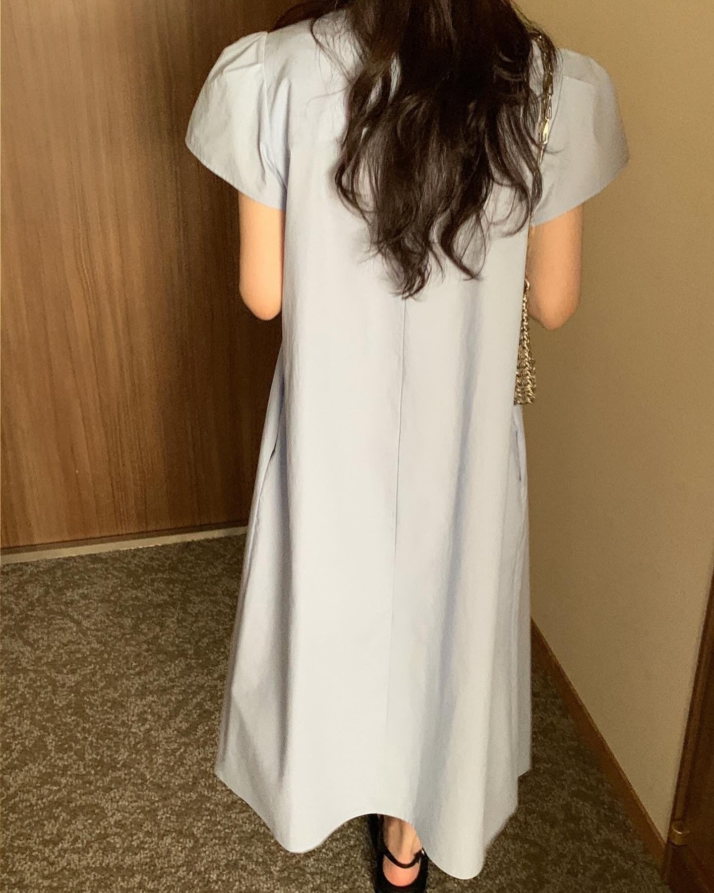 韓系圓領壓褶寬鬆裙