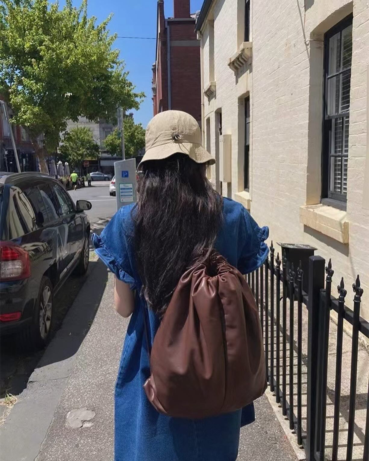 Round Neck Ruffle Sleeve Denim Dress