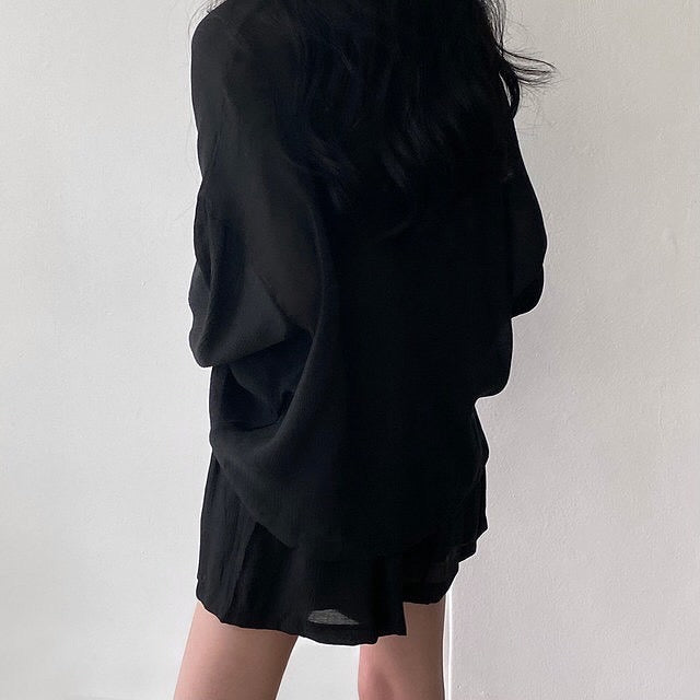 Loose Thin Shirt + High Waist Wide-leg Casual Shorts