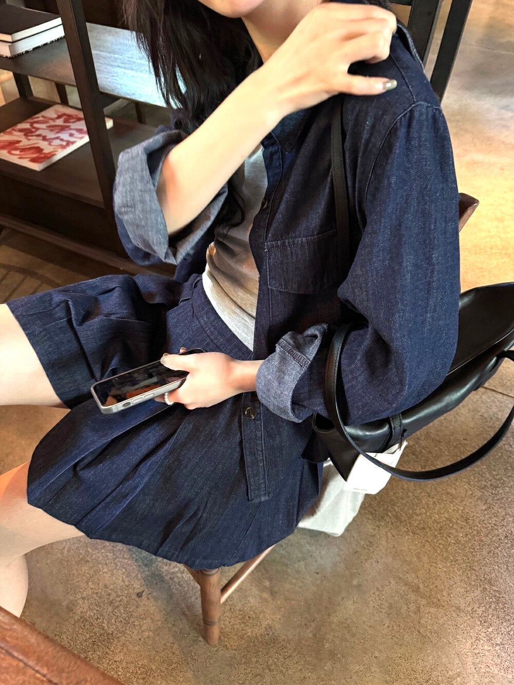 韓系牛仔襯衫+半身裙套裝