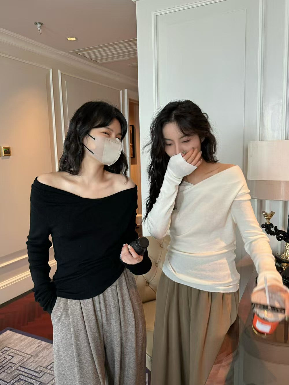 Off-shoulder versatile knit sweater