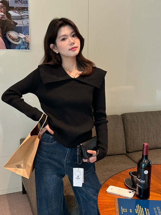 設計感翻領針織top