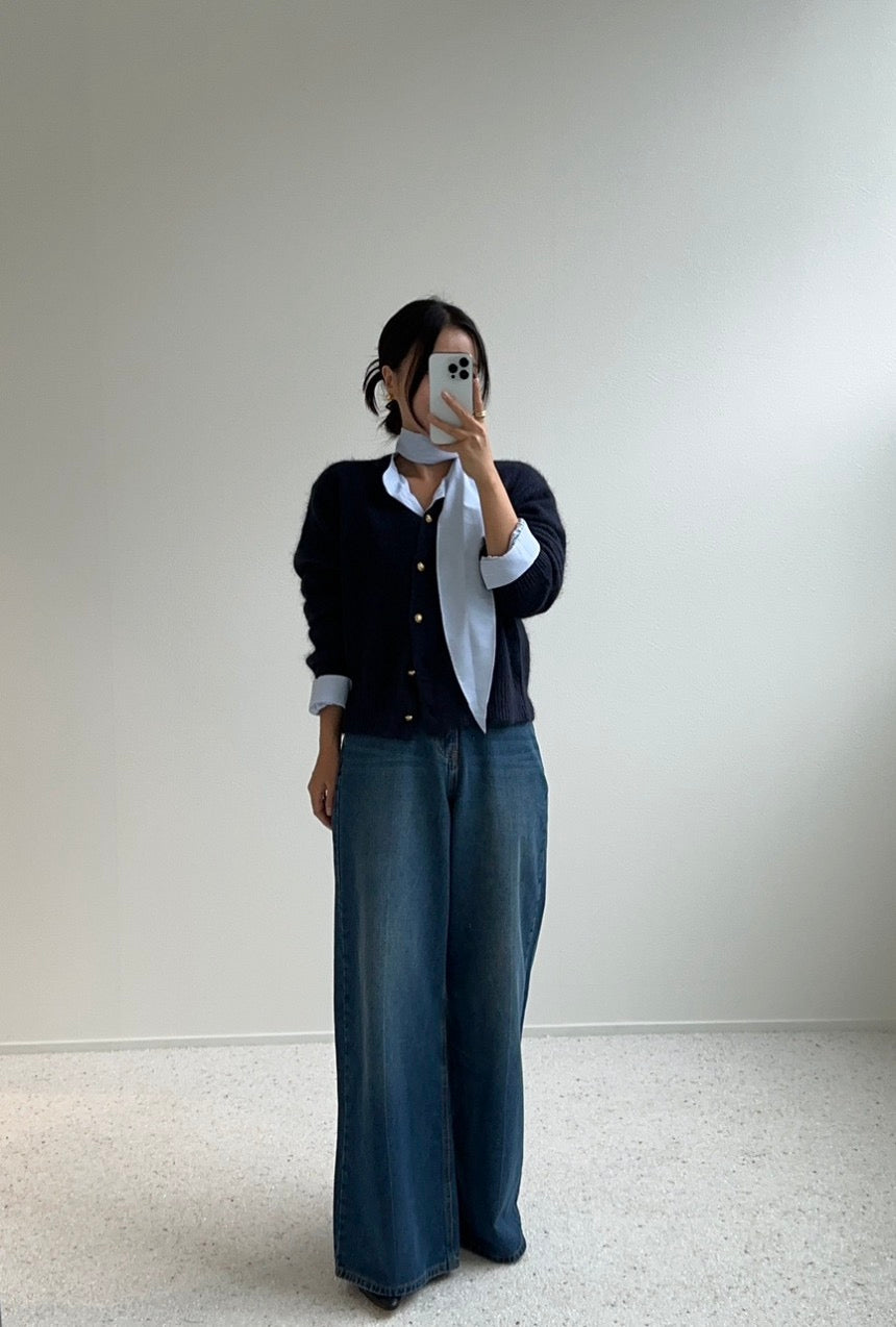 Striped Mandarin Collar Tie Blouse