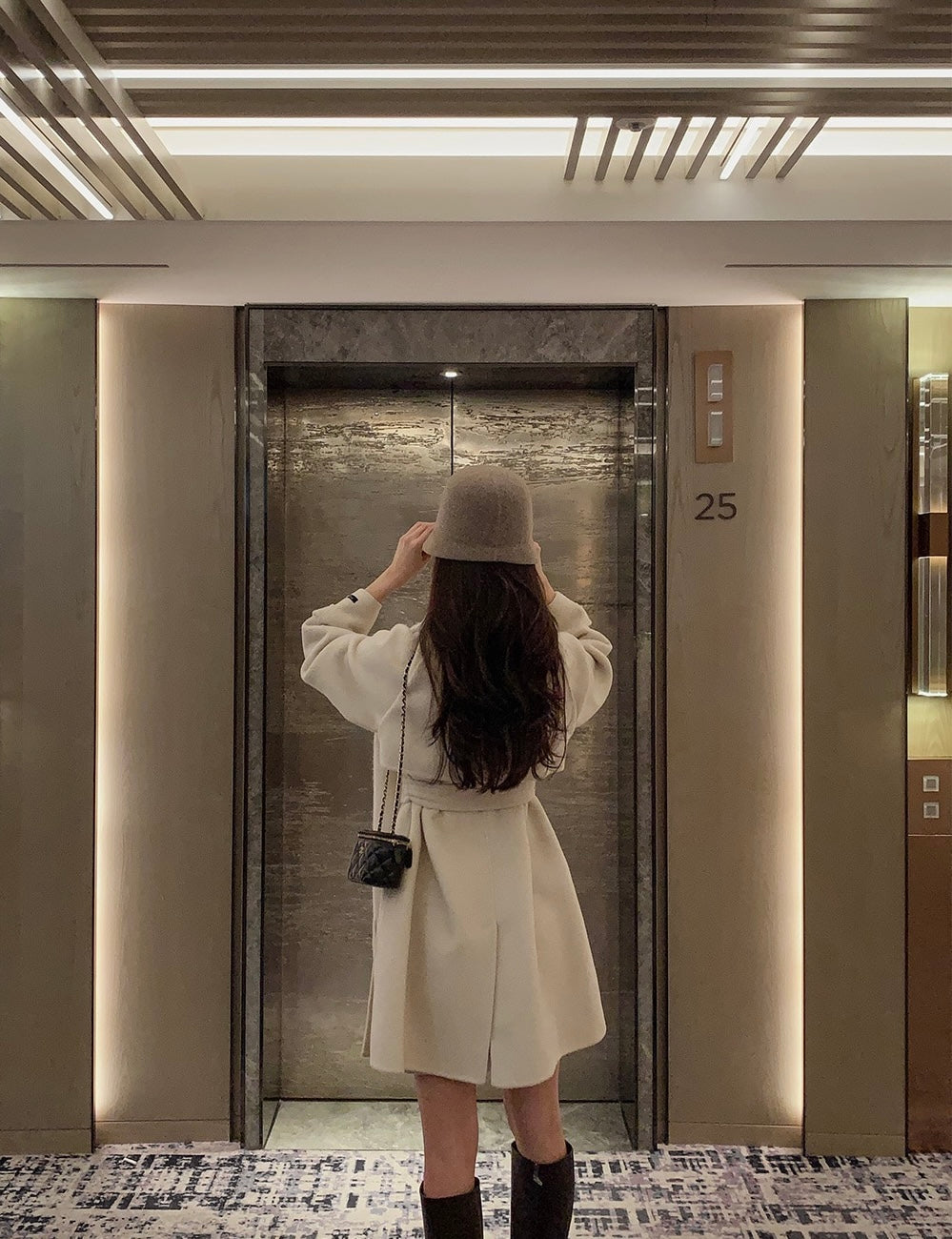 翻領系帶收腰毛呢大衣