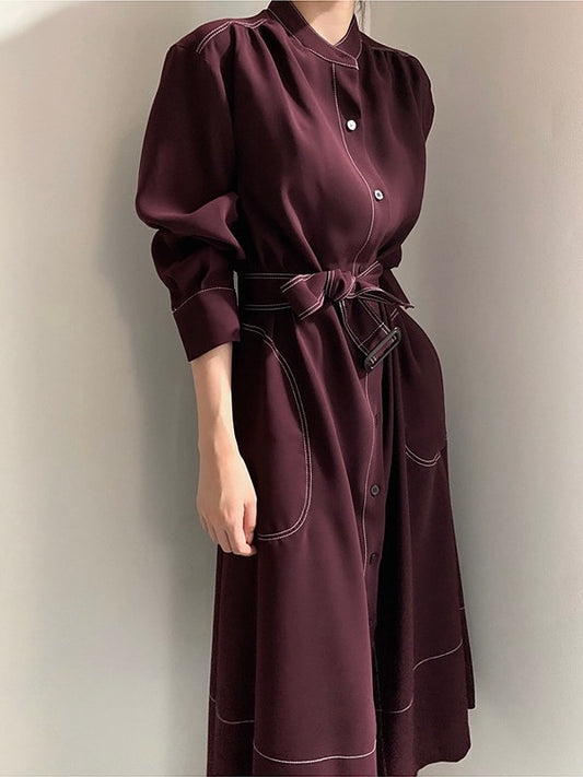 明顯綁帶風衣式連身裙