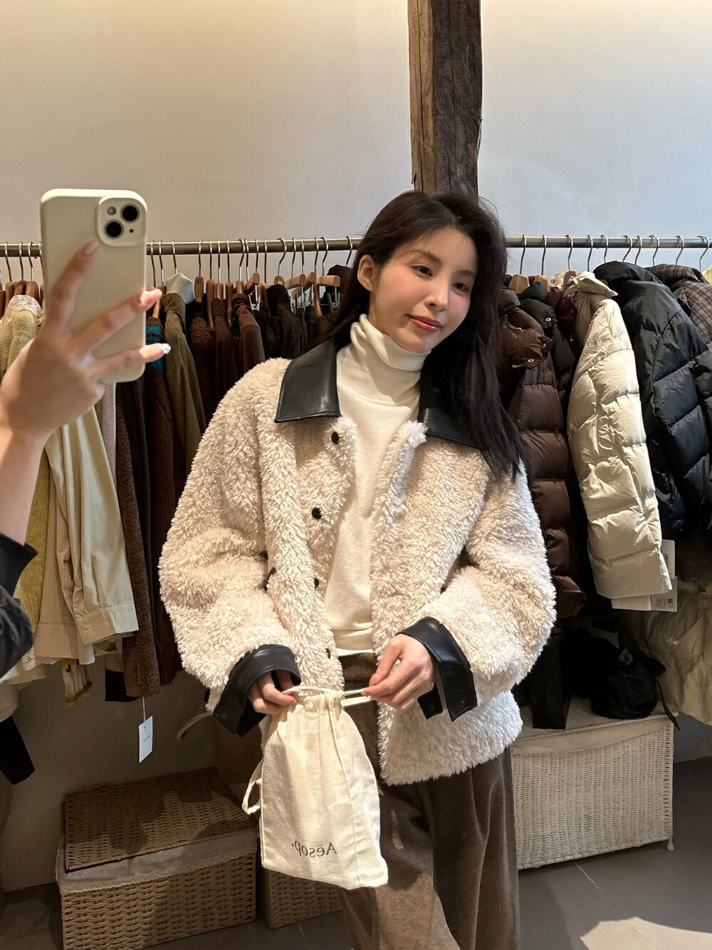 Color-blocked Turn-down Collar Single-breasted Short Jacket