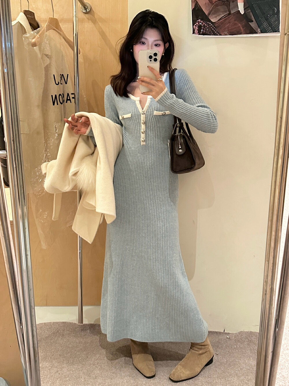 ツイード風ニットワンピ | 着痩せ | Cloris Fashion – CLORIS