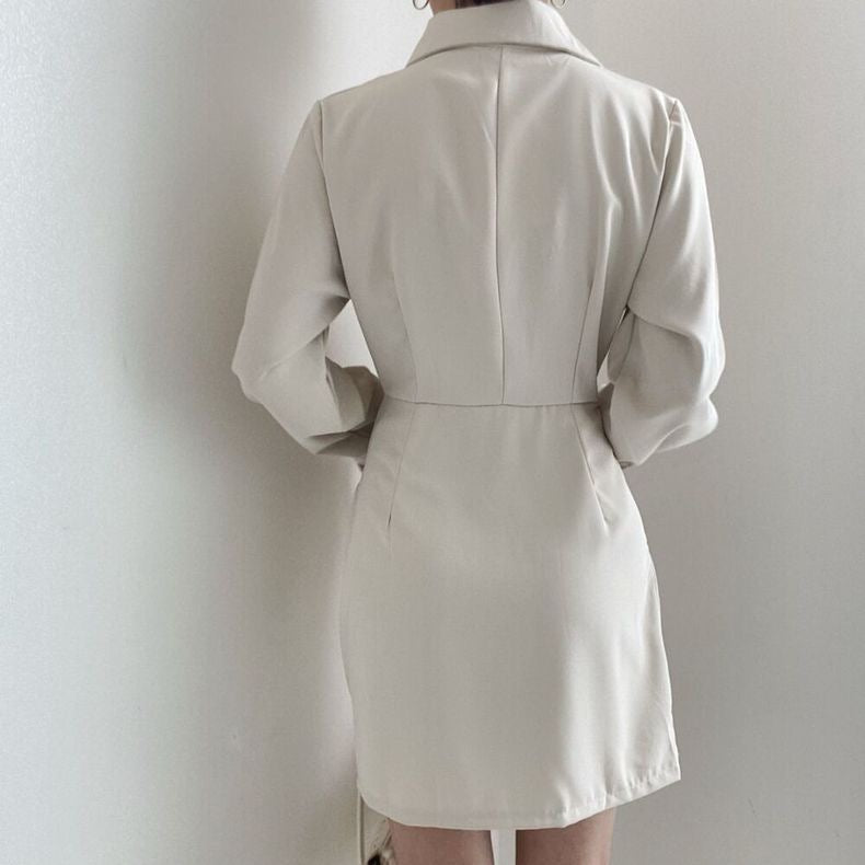 Polo collar cinched waist pleated dress