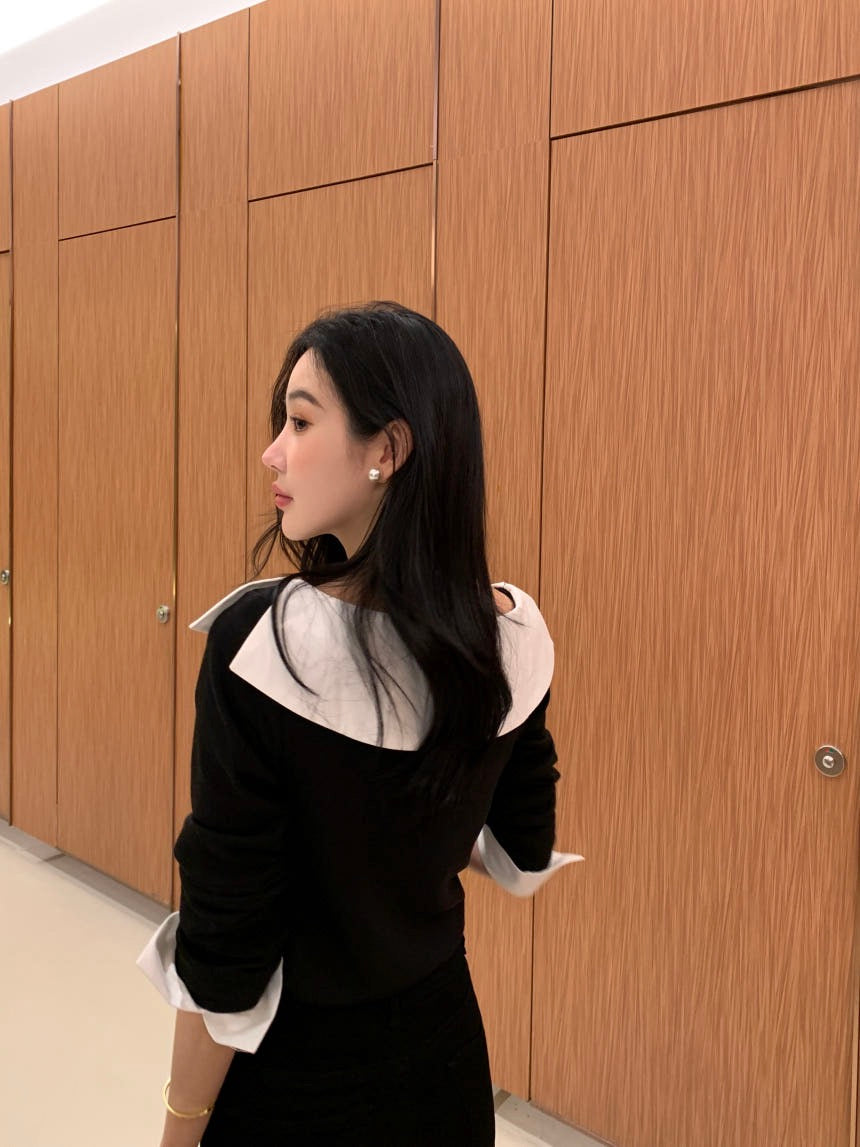 Color-blocked Ruffle Trim Faux Two-piece Top