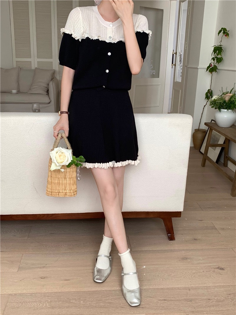 Chanel-style knit top + skirt set