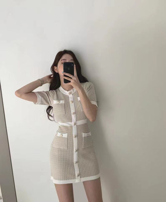 小香風鈕扣連身裙