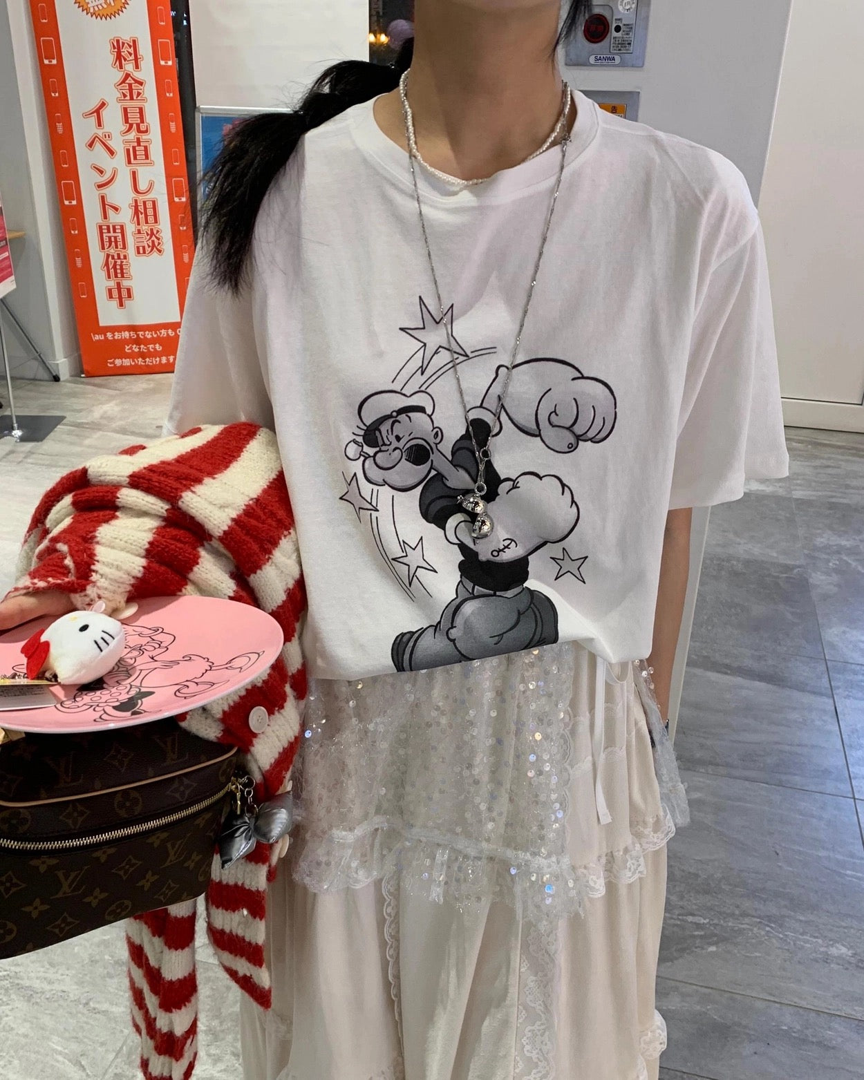 Suede Patchwork Lace Trim Skirt