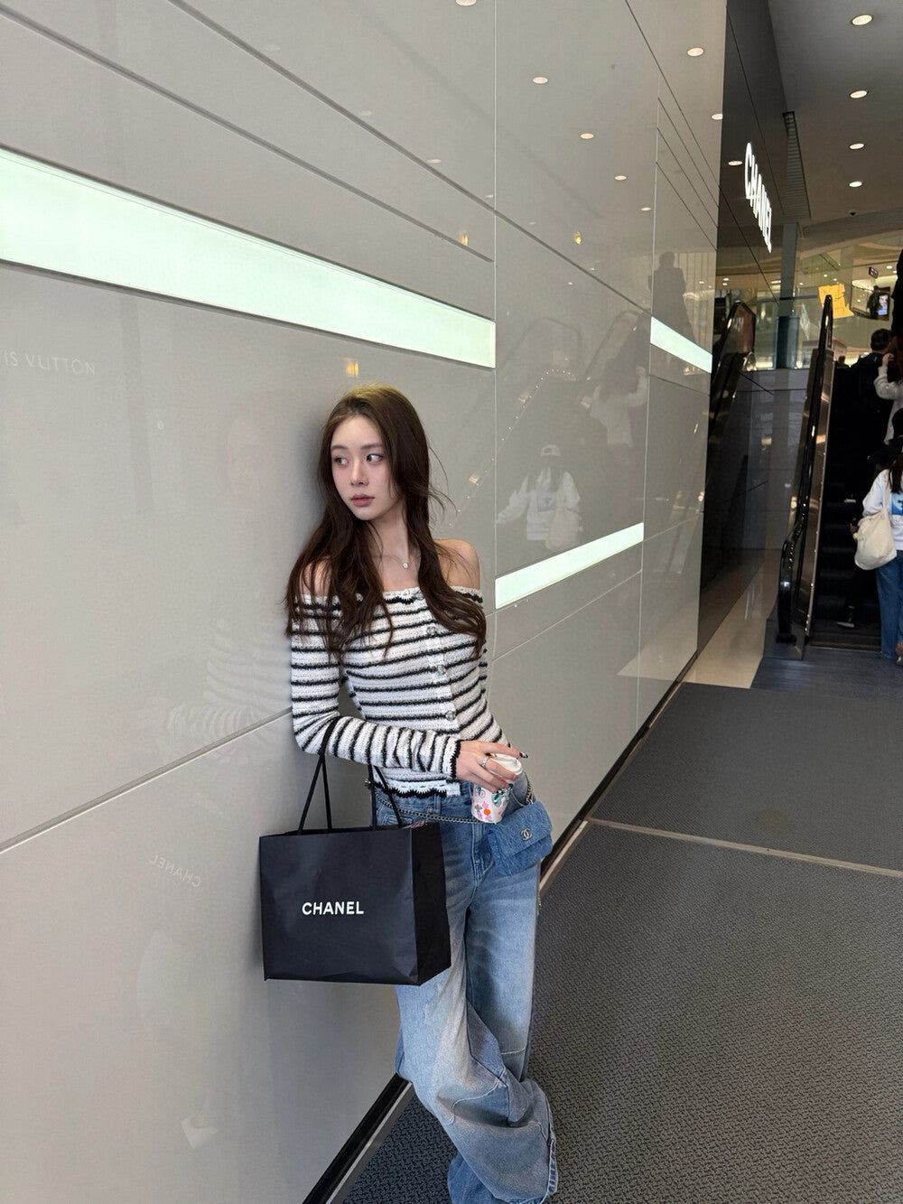 Striped Little Chanel Off-Shoulder Blouse