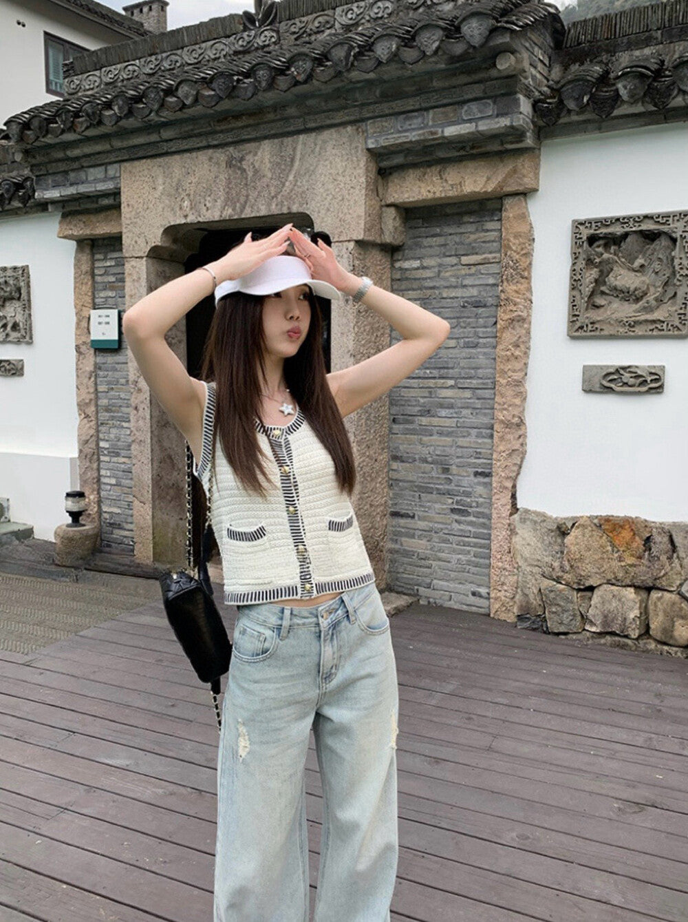 French Vintage Tweed Knit Cardigan Vest