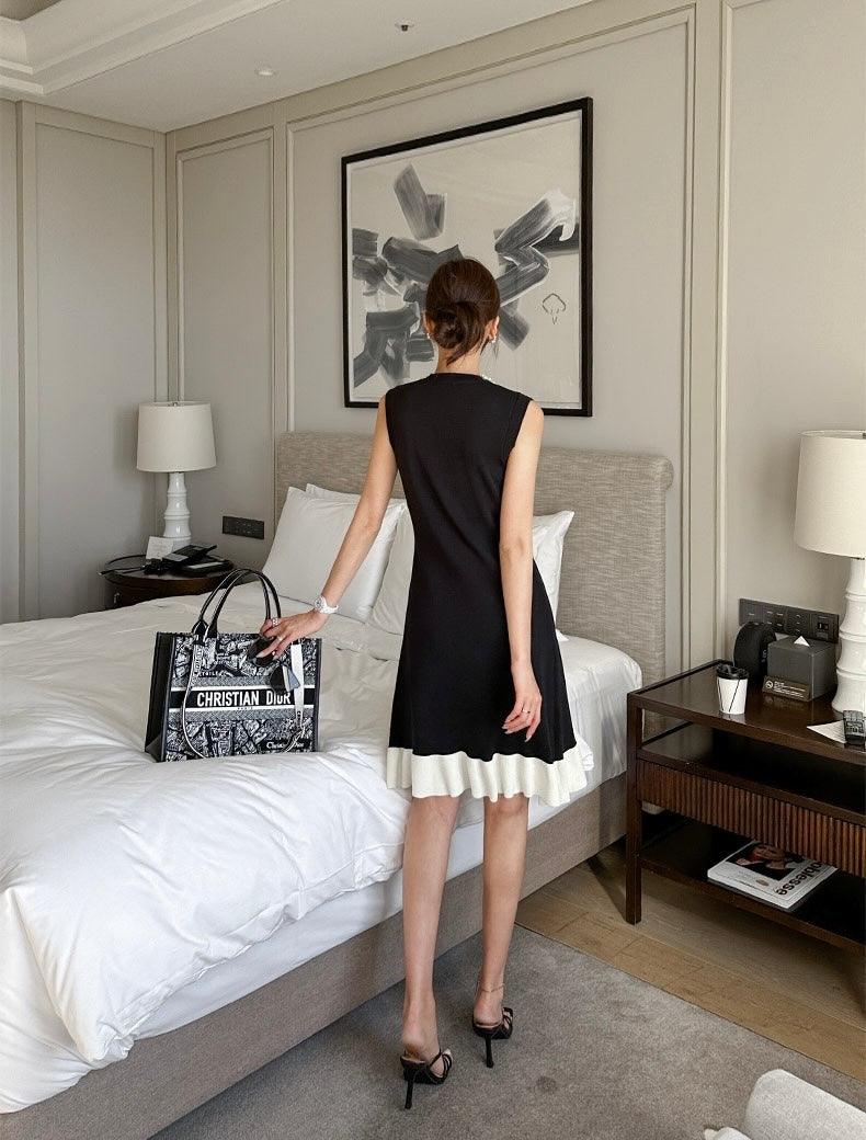 Heavily Embellished Beaded Color-Block Knitted Vest Dress