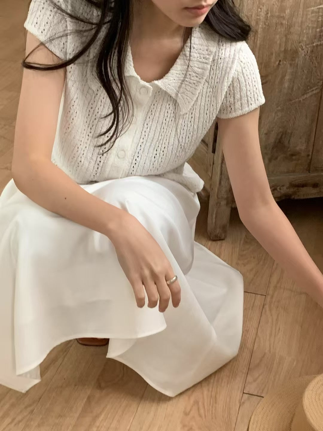 Ice Silk Lace-Up Hollow-Out Top