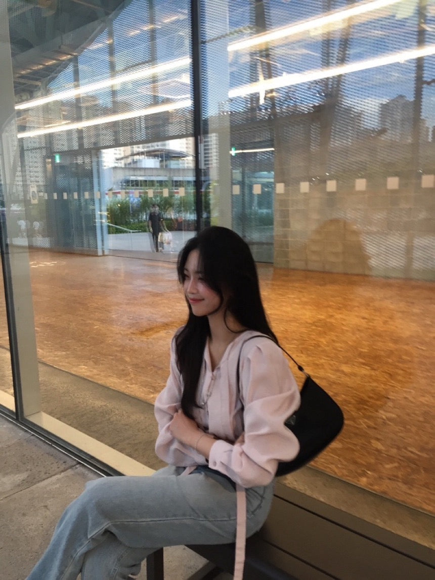 French-style pleated blouse with small buttons