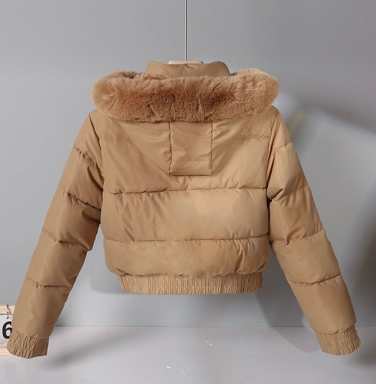 Thick Cotton Jacket with Large Fur Collar